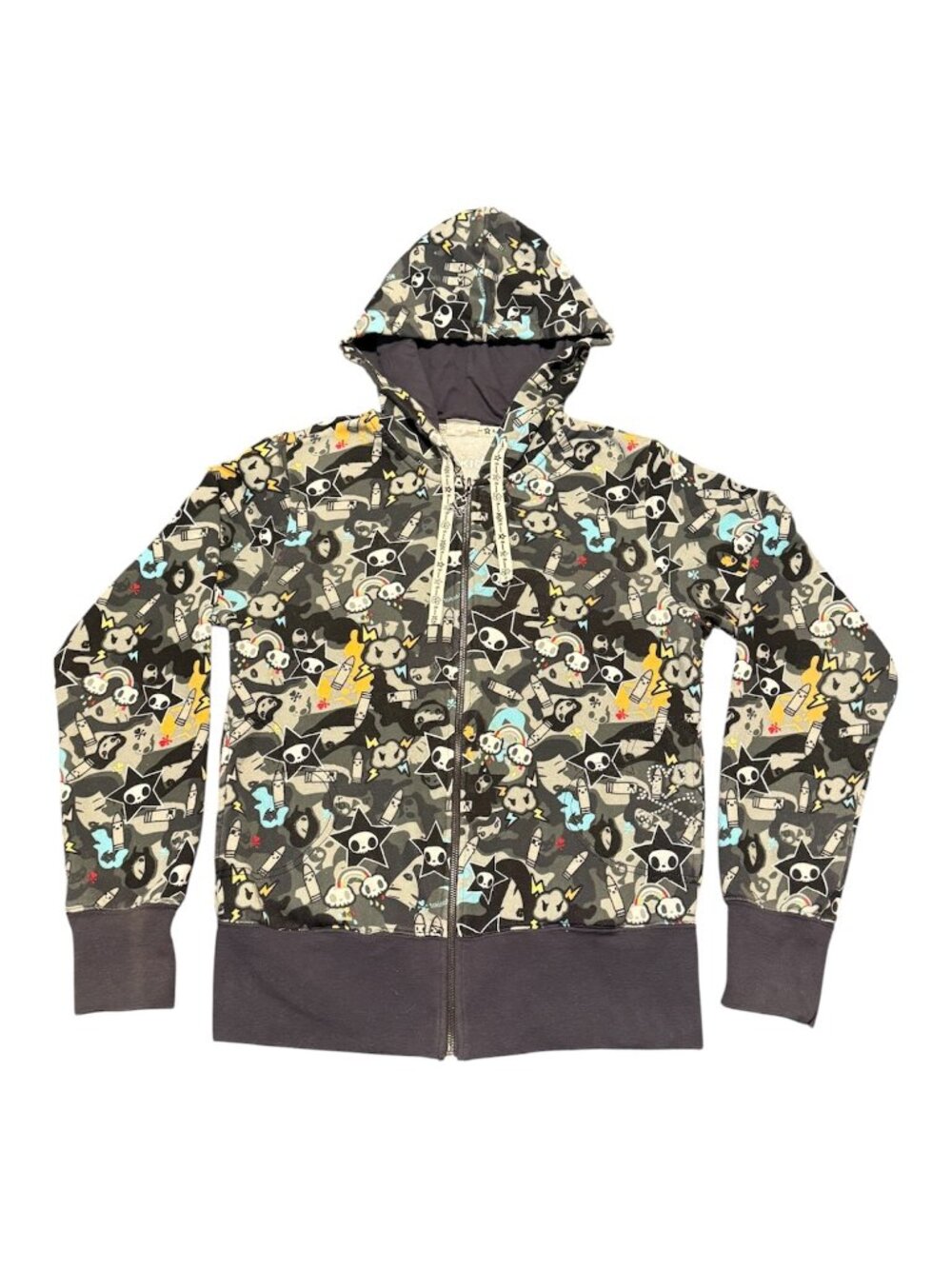 Vintage y2k Tokidoki Women's Cloud Rainbow Star Hoodie Gray Black Sz M Check Des